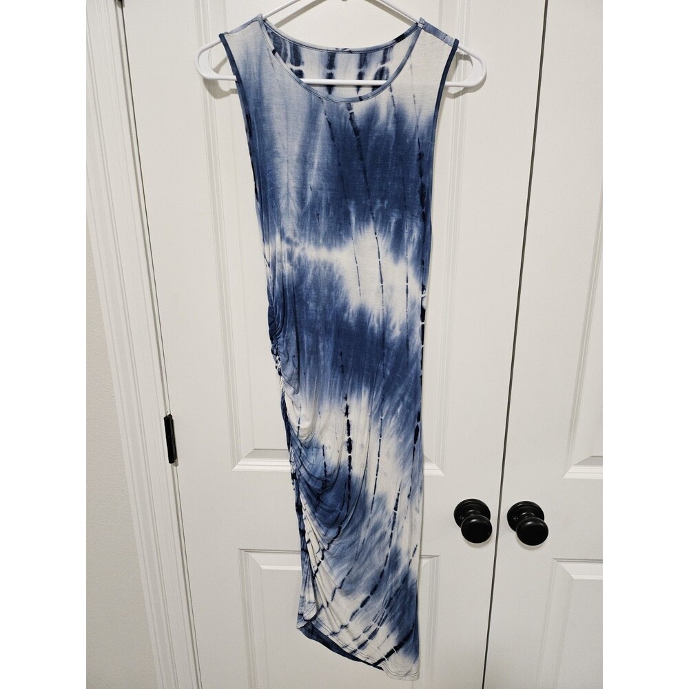 Shein Emery Rose Blue & White Tie-dye Ruched Midi Bodycon Dress Size Large
